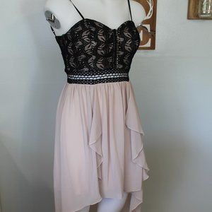 City Triangles Black Lace Crochet Bodice High-Low Dress